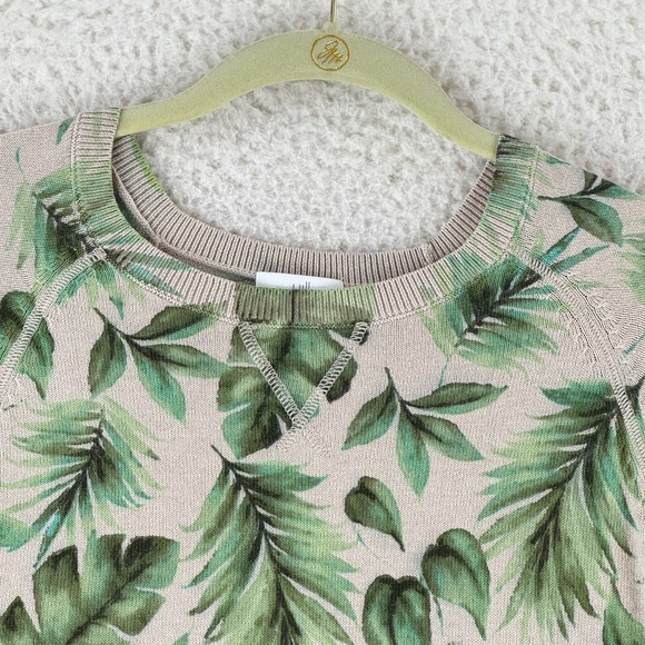 J. Jill Green Leaf Print Pullover Sweater Womens 3/4 Sleeve Stretch Size PM - Picture 3 of 12